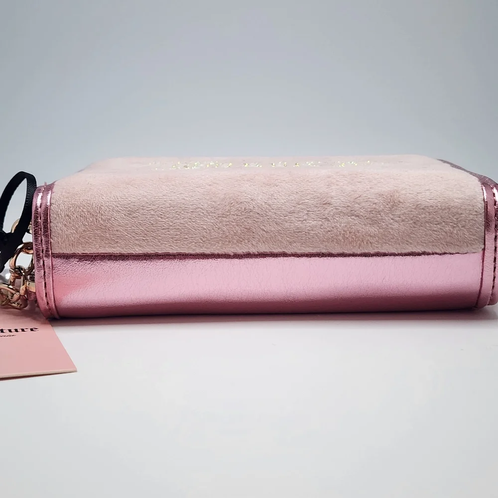 Juicy Couture Pink Velour Zip Wallet Rhinestone Logo Small Purse NWT Y2K Glam